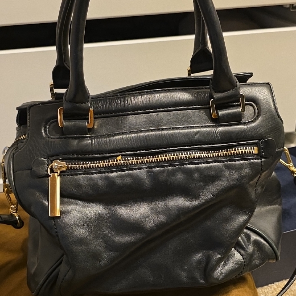 Saks Fifth Avenue Black Label Black Satchel with Gold Accents